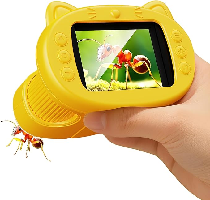 Microscope for Kids1000x Magnification with 2.4" Screen - Portable Digital Handheld Microscope for Ages 3-12, STEM Learning Toy with 8 LED Lights & 200W Camera, for Christmas or Birthdays