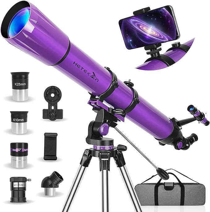 Telescope, Telescope for Adults High Powered, 90mm Aperture 1000mm Astronomical Refractor Telescopes for Beginners, Magnification 500X, with Three Eyepieces, Phone Adapter & Carrying Bag