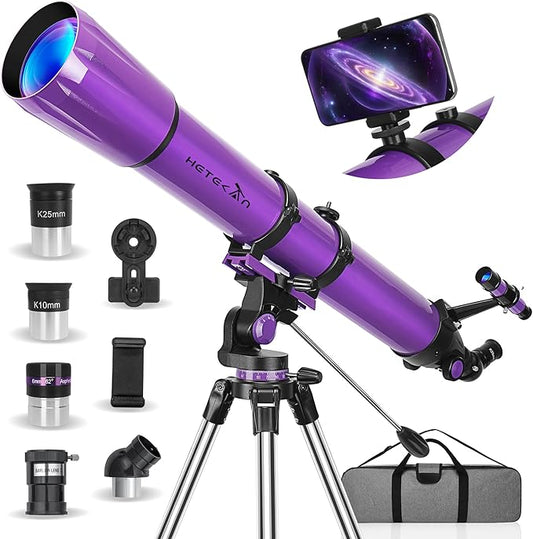 Telescope, Telescope for Adults High Powered, 90mm Aperture 1000mm Astronomical Refractor Telescopes for Beginners, Magnification 500X, with Three Eyepieces, Phone Adapter & Carrying Bag