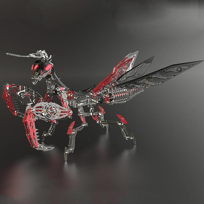 Metalkitor 3D Metal Puzzles for Adults, Giant Mantis Model Kit - Steampunk DIY Ornament - Assembly Jigsaw Crafts Brain Teaser - Perfect Room Decor and Gift Choice(1200+PCS, Black Red) (Black Red)