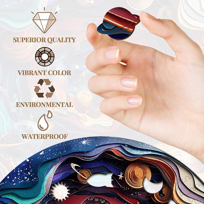 Wooden Puzzle for Adults-3D Visual Effect Universe Unique Shape Advanced Wooden Jigsaw Puzzle for Adults and Kids,Best Gift,Wood Puzzles,Challenge Wooden Jigsaw Puzzle (Universe, Small)