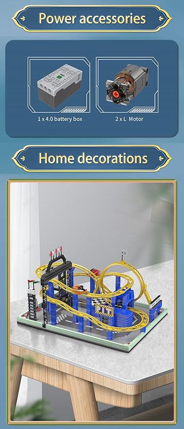 Sosuy Motorized Roller Coaster Building Blocks Set, 1707+ Pcs 360° Loops, Lap Counter, Finish Line Arch, Theme Amusement Park Coaster Model Set, STEM Toy for Boys Girl Kids Adults 8+