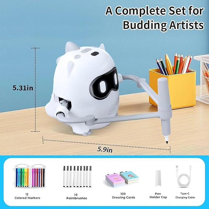 Drawing Robot for Kids with Camera Recognition, Smart Voice Interactive Painting Robot Educational Machine, Learning Toys with 100 Cards, 12 Colorful Pens for 3 4 5 6 7 8 Year Old Boys Girls