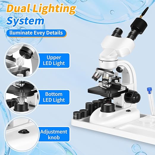Compound Binocular Microscope, WF10x and WF25x Eyepieces,40X-2000X Magnification, LED Illumination Two-Layer Mechanical Stage…