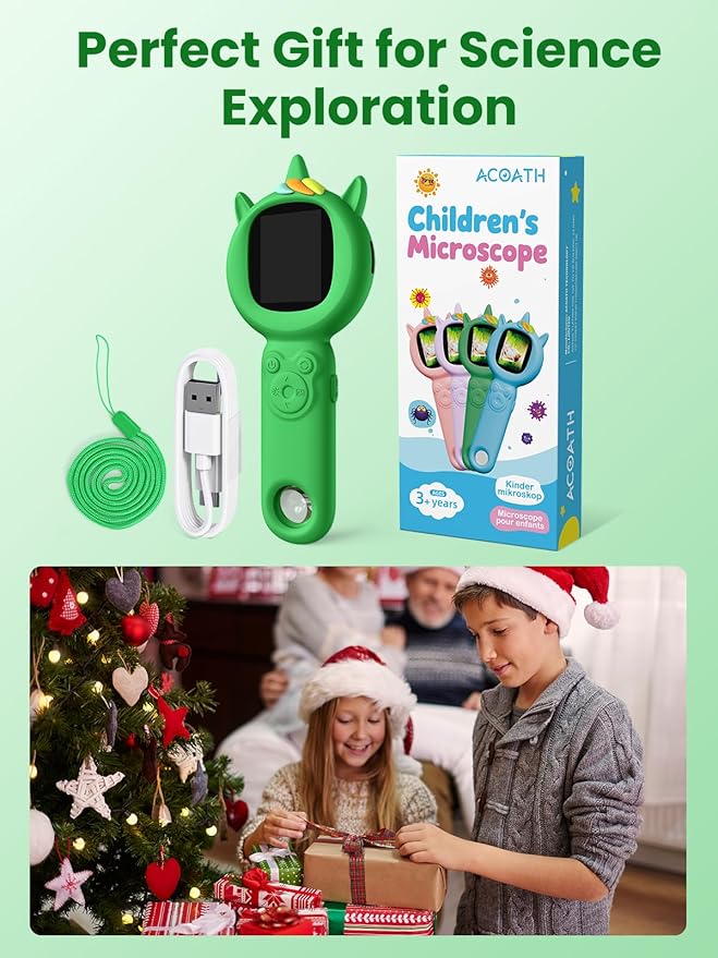 Microscope for Kids, Auto-Focus Handheld Digital Microscopes with 2.0" Screen, 8 LEDs Rechargeable Pocket Mini Microscope Christmas Gifts Educational Science Toys for Ages 5 6 7 8 9 10 11 12
