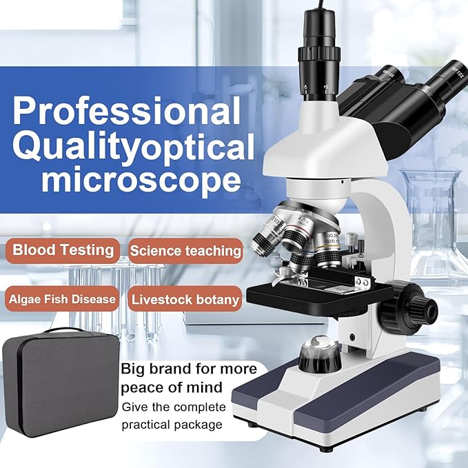 Trinocular Microscope 40X-5000X Magnification Microscope for Adults, Laboratory Grade with Dual Mechanical Stage and HD USB Camera