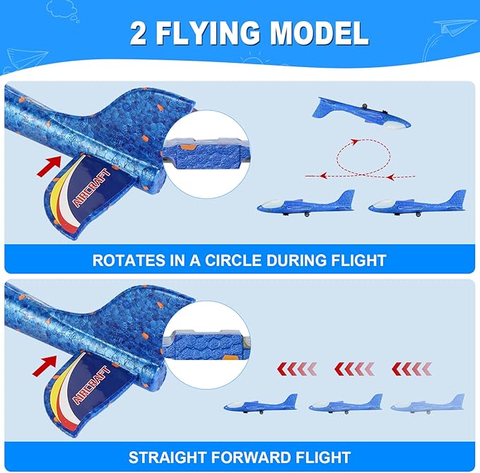 Airplane Launcher Toys,3 Pack 13.2'' LED Foam Glider Catapult Plane Toy for Boys,2 Flight Modes Outdoor Flying Toys Birthday Gifts for Boys Girls 3 4 5 6 7 8 9 10 11 12 Year Old