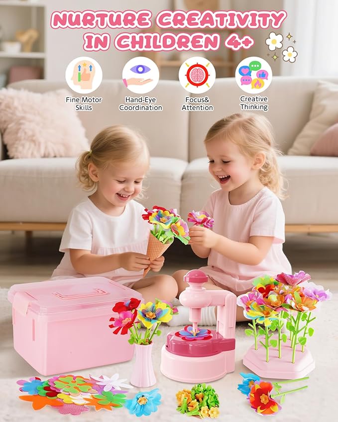 MISSOLO DIY-Crafts for Kids-Toys for Ages 4-13-Arts and Crafts for Kids-Develop Children's Critical Thinking Skills-Gifts for Kids-Fabric Flower Bouquets Toy -SIncludes Toy Storage Box
