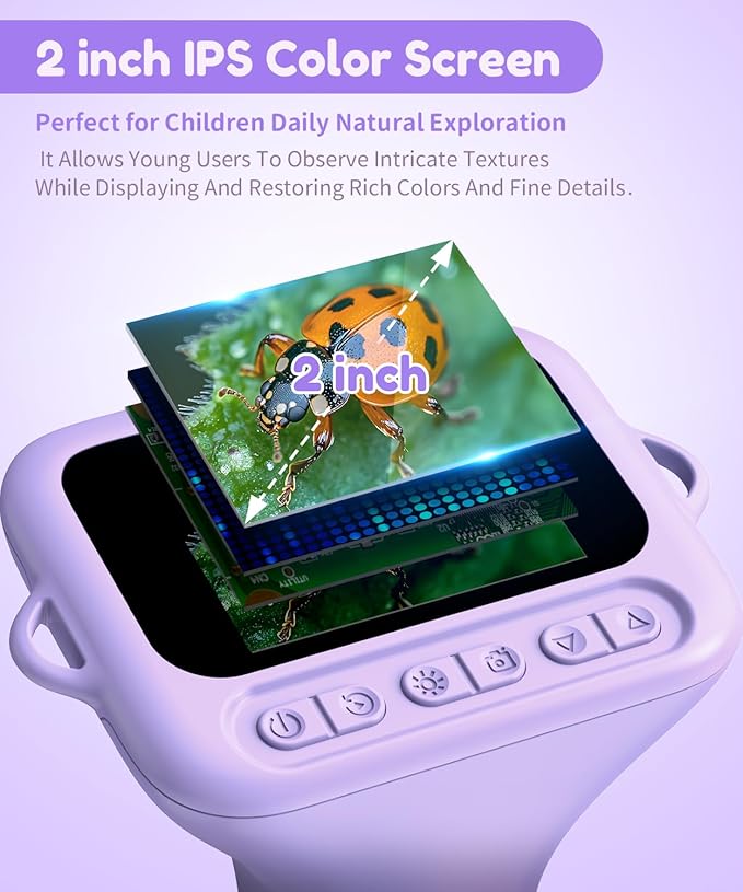 USCAMEL Digital Microscope for Kids 5-7: 1000x Kids Handheld Microscope with Screen 2" inch Pocket miniscope with Slides Kit - for Children Toddler Student Nature Explorers Educational Toy(Purple)