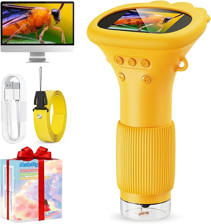 Kids Microscope - Ashfly 1000X Portable Microscope for Kids, Photo & Video Miniscope Pocket Microscope Gifts, 2'' Digital Screen | Ideal for Boys Girls Age 3-12