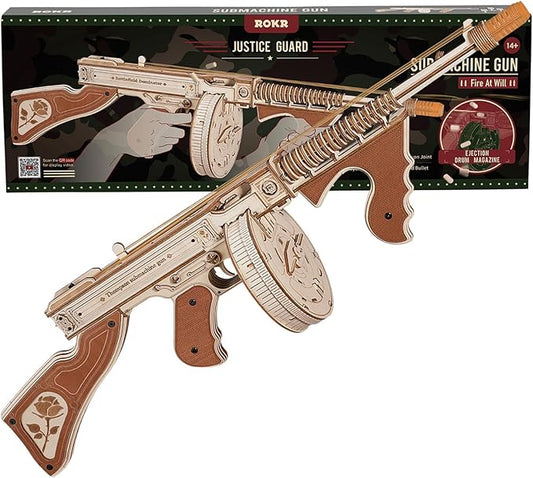 ROKR 3D Wooden Puzzles for Adults-Rubber Band Toy Tommy Gun-Model Kits to Build for Adults-Wood Puzzles Adult-Hobbies for Men-Gift Idea for Christmas