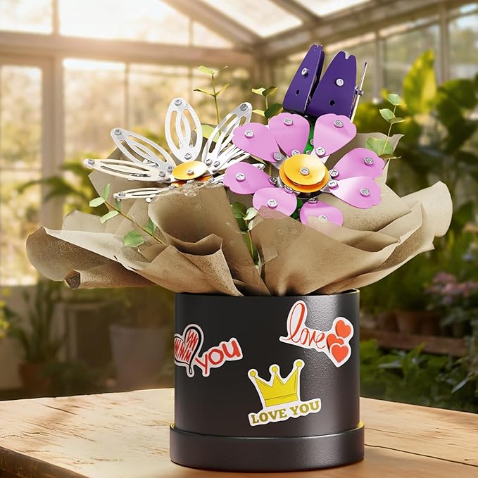 Metal Flower Bouquet Kit, Flowers Garden Building Set Toys for Kids Ages 8-12, STEM Project Building Toy with Storage Box, Birthday for Girls 8 9 10 11 Years Old