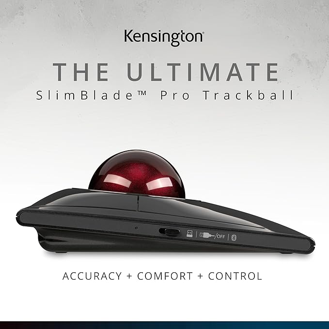 Kensington SlimBlade™ Pro Wireless Trackball, Rechargeable Battery, Bluetooth 2.4GHz Connection Options (K72080WW)