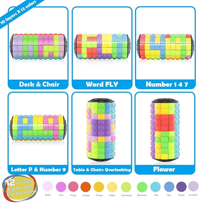 R.Y.TOYS Rotate and Slide Puzzle-Design Patent,Fidget Toys(Restore Order/Create Patterns) 12 Colors,10 Layers-Open Cover for Quick Play,Brain Teaser,Sensory Toys,Birthday Gifts,Stocking Stuffers