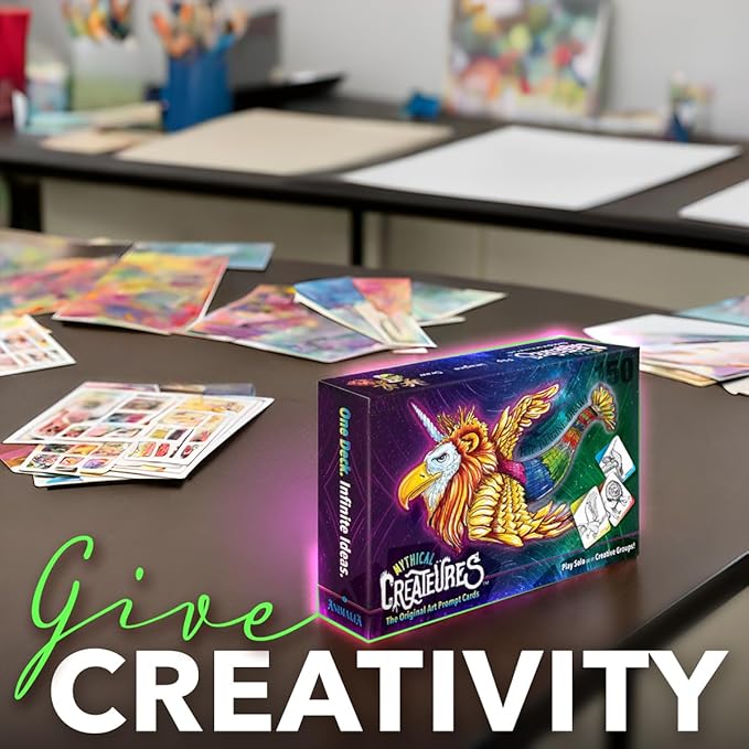 Mythical Creatures Art Prompts Card Game — 150 Drawing Prompt Cards, Gift for Artists Ideas — Imagination Games for Kids, Tweens, Teens & Families, Classroom & Homeschool Teachers Creativity Activity