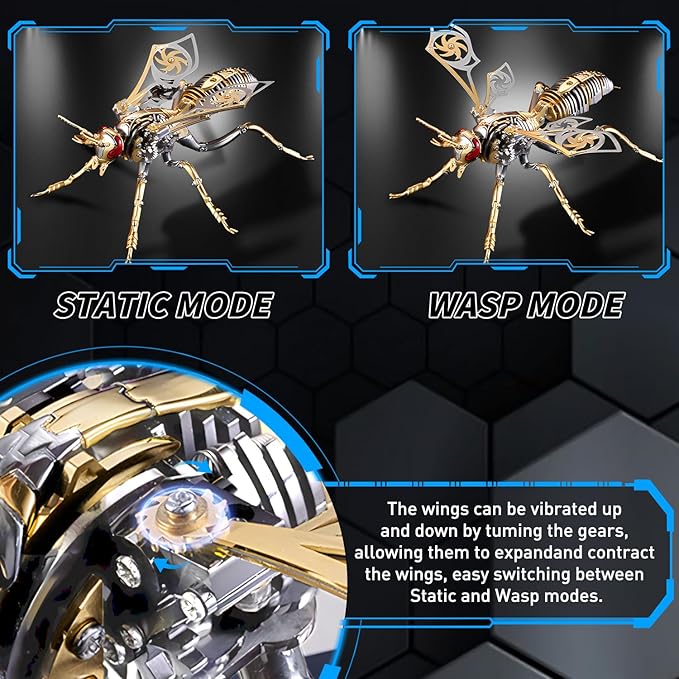 Microworld 3D Metal Puzzle, Northern Giant Hornet 3D Metal Model Kit, Mechanical Wasp 3D Puzzle for Adults, DIY Challenge 3D Puzzles Home Decor Art Craft Gifts (Gold)
