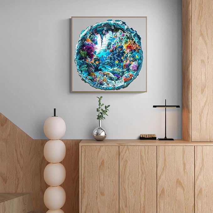 Wooden Puzzle for Adults-Wooden Puzzle Unique Shape Advanced 3D Seabed Wooden Jigsaw Puzzle for Adults and Kids,Best Gift,Wood Puzzles,Challenge Wooden Jigsaw Puzzle (M-11.4 * 11.1in-200pcs)