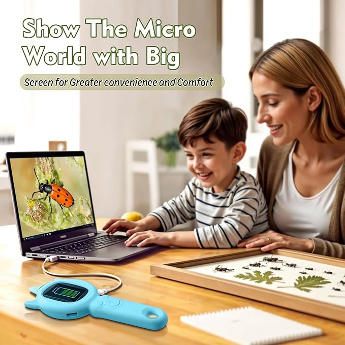 Kids Microscope- 500x Magnification,16X Zoom,Handheld Microscope for Kids with HD Cam,Portable Science Learning Tool,Christmas Birthday Gifts for Boys Girls Aged 3-12 （Blue）