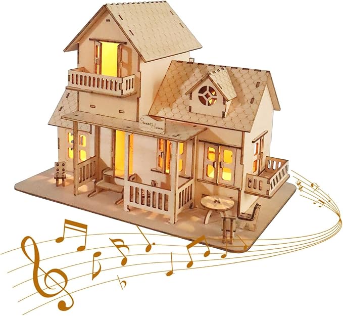 Music Park Wooden 3D Puzzles Sweet Home Model Kits for Adults to Build Christmas and Birthday Gifts Home Decoration