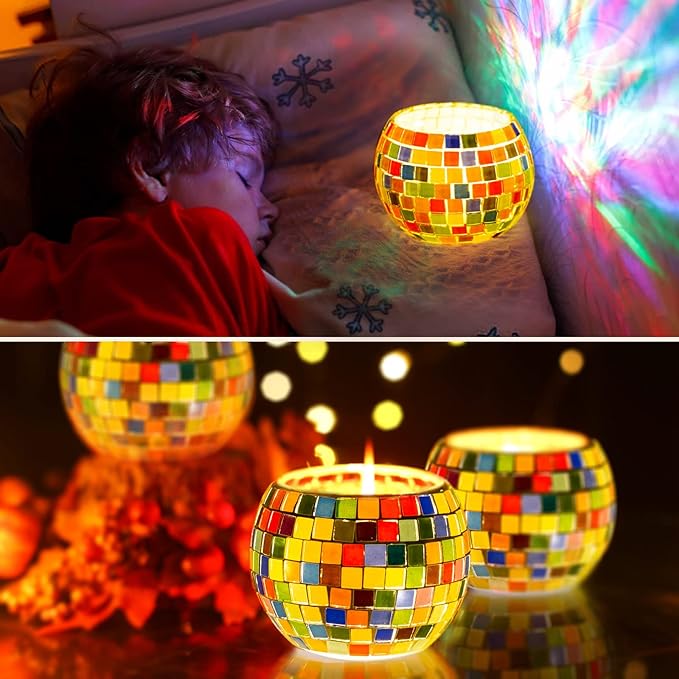 Glass Mosaic Candle Holder Kit – DIY Mosaic Kits for Adults & Crafts for Girls 8-12 – Arts and Crafts for Kids, Tealight Candle Holder for Home Decor, Toys Girls Birthday Christmas Gifts Ages 6 7 8-12