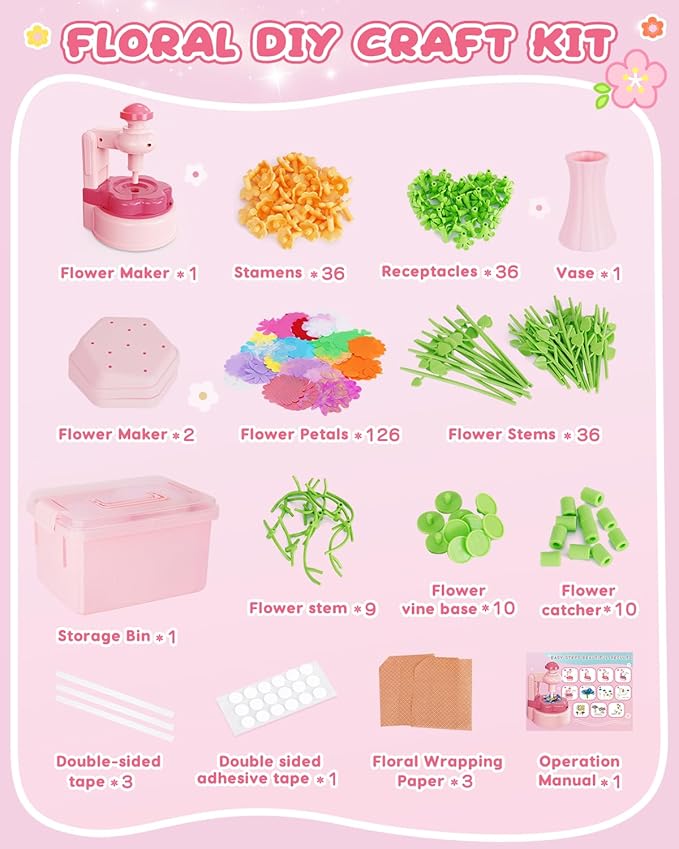 MISSOLO DIY-Crafts for Kids-Toys for Ages 4-13-Arts and Crafts for Kids-Develop Children's Critical Thinking Skills-Gifts for Kids-Fabric Flower Bouquets Toy -SIncludes Toy Storage Box