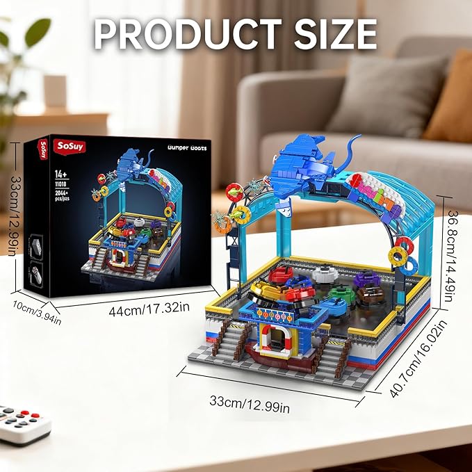 Sosuy Bumper-Boat Ride Building Blocks Set, 2044+ Pcs Amusement Park Model with Motor Remote Control, STEM Engineering Toy for Boys Adults, Teens, Girls, Creative City for Collectors