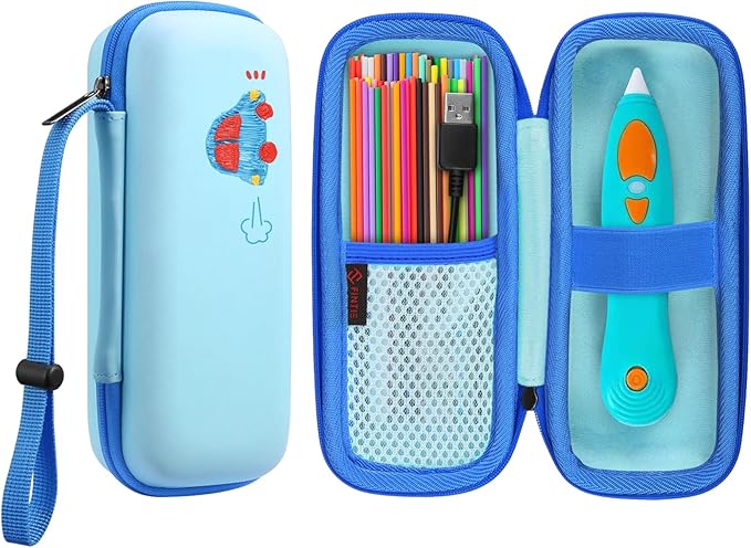 FINTIE Case Compatible with 3Doodler Start+ Essentials (2024/2023) 3D Printing Pen for Kids, Hard Storage Organizer Box with Hand Strap for Printing Filament Refill, USB Charger (Box Only), Blue