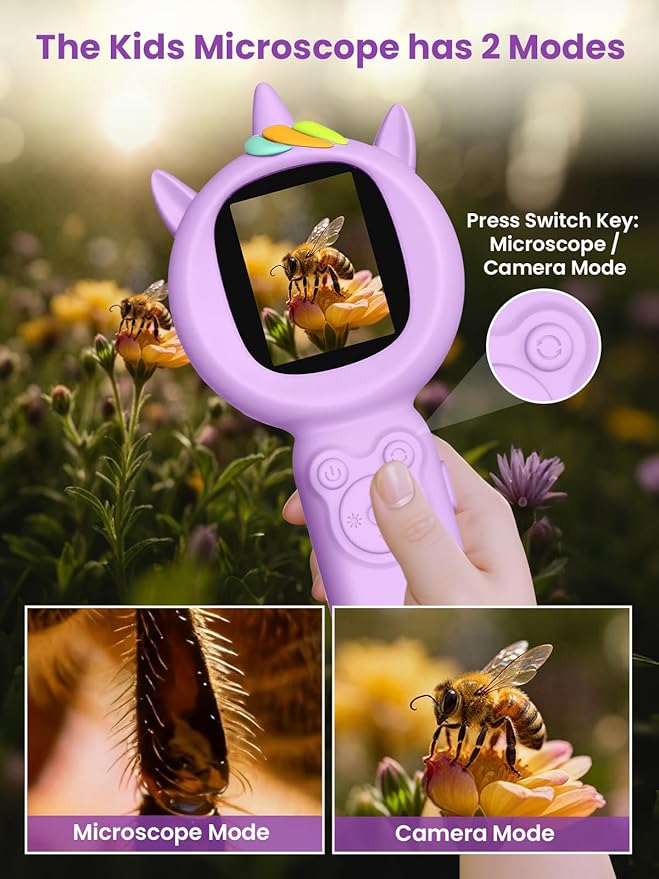 Microscope for Kids, Auto-Focus Handheld Digital Microscopes with 2.0" Screen, 8 LEDs Rechargeable Pocket Mini Microscope Christmas Gifts Educational Science Toys for Ages 5 6 7 8 9 10 11 12