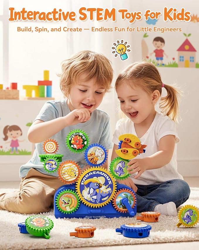 2025 STEM Gears Toys for Kids Ages 3+, Creative Learning Building Blocks, 13Pcs Educational Construction Toy Set, Electric & Manual Dual Mode, Versatile Gear Playset Gift for Boys & Girls
