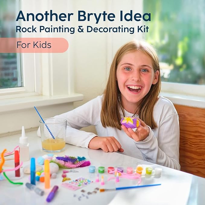 BRYTE Rock Painting Kit - Magical Creatures, Pink, 150+ Pieces - Waterproof Acrylic & Craft Paints, Brush - DIY Rock Art Kit with Art Supplies for Kids Ages 6-12