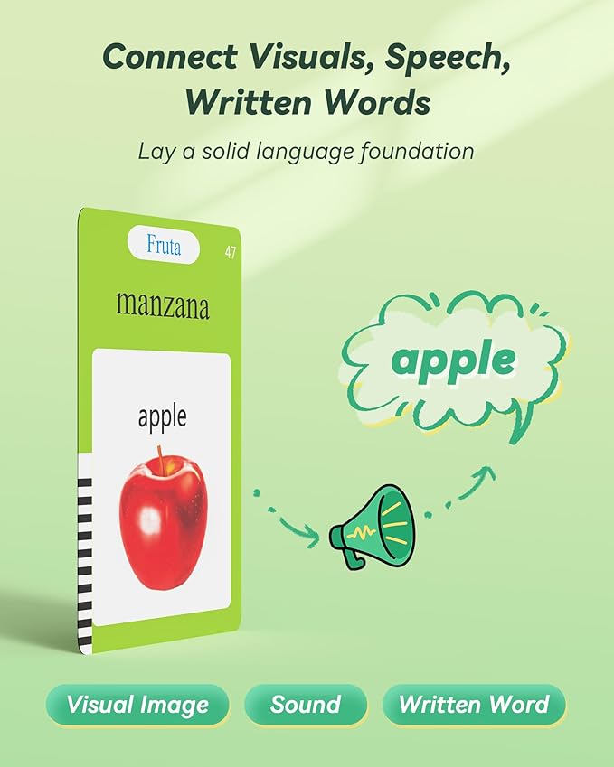 Bilingual Spanish and English Talking Flash Cards for Toddlers 1-3, Montessori Learning Toys with 31 Themes, Pocket Speech Toys for Language Development, Autism Speech Therapy Toys, Sensory Learning