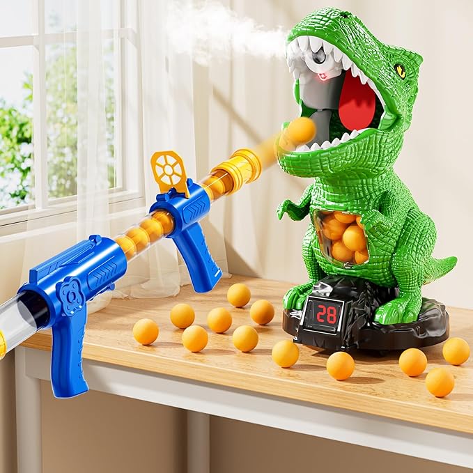 Movable Dinosaur Shooting for Toys Kids 4-6, Electronic Kids Target Games w/Air Pump Launcher, LCD Score Record, Sound, 24 Foam Balls, Birthday Gifts for 3 4 5 6 7 8 9 Year Old Boys Girls