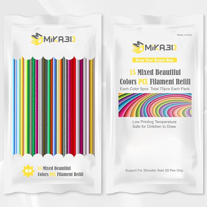 PCL Filament Strands for 3Doodler Start+ 3D Pen, Low Print Temperature Filament Only Fit for 3Doodler Start 3D Pen，PCL Filament by MIKA3D (15 Colors)