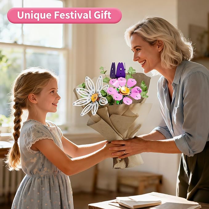 Metal Flower Bouquet Kit, Flowers Garden Building Set Toys for Kids Ages 8-12, STEM Project Building Toy with Storage Box, Birthday for Girls 8 9 10 11 Years Old