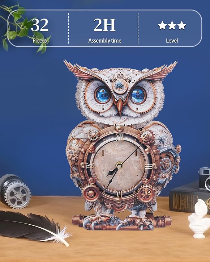 3D Wooden Puzzles for Adults, 3D Puzzle Owl Clock Kit (with Pendulum), Mechanical Owl 3D Puzzles for Adults Home Decor DIY Clock Puzzle Gifts for Women Men