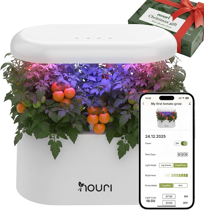 Nouri 5 pod APP Smart Garden for Home Cooks | w/Heirloom Tomato | Hydroponics Growing System | LED Grow Lights | Indoor Herb Garden Kit | Herb Growing Kit Indoors for Plant Lovers, Gardeners, Kitchen