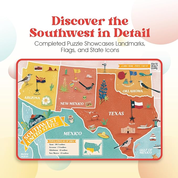 Geotoys Southwest Region Jigsaw Puzzle - 250 Piece Puzzles for 8 Year Olds - Jigsaw Puzzles for Kids Ages 8-12 Years Old - Kids Puzzle Games with Colorful Landmarks