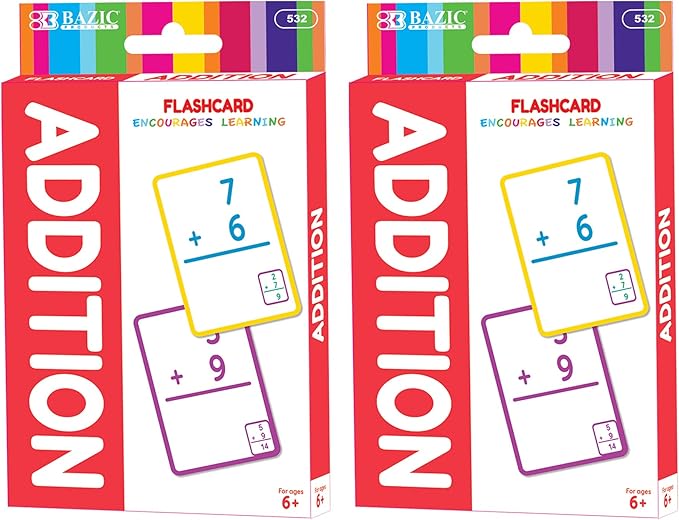 BAZIC Products Addition Flash Cards, Numbers Math Flashcards Game at School Home, Problem Solving (36/Pack), 2-Packs