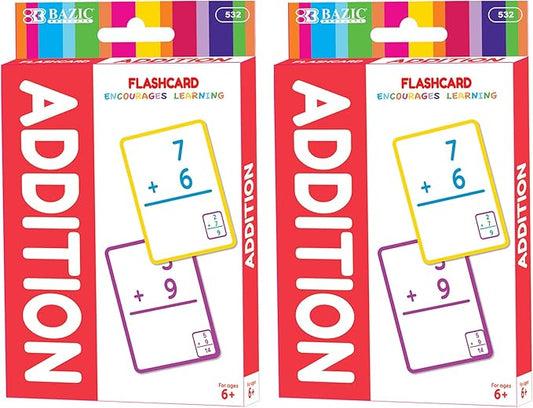 BAZIC Products Addition Flash Cards, Numbers Math Flashcards Game at School Home, Problem Solving (36/Pack), 2-Packs