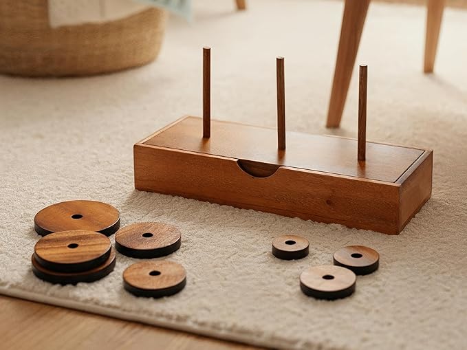 BSIRI Fun Puzzle Board Games Gifts of Hanoi Tower (9 Rings) with Wooden Designs for Brain Teasers Logic Games Kids and Adults to Challenges Mastermind Game and Think for Fun Learning Tower Puzzles