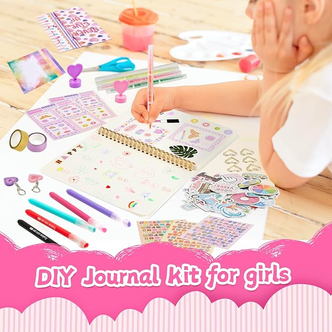DIY Journal Kit for Girls - 2PC Stocking Stuffers for Teen Girls, Stationary & Diary Set, Christmas Birthday Gifts for 8 9 10 11 12 13 14 Year Old Girls, Scrapbook Supplies Art and Crafts Toy Kit