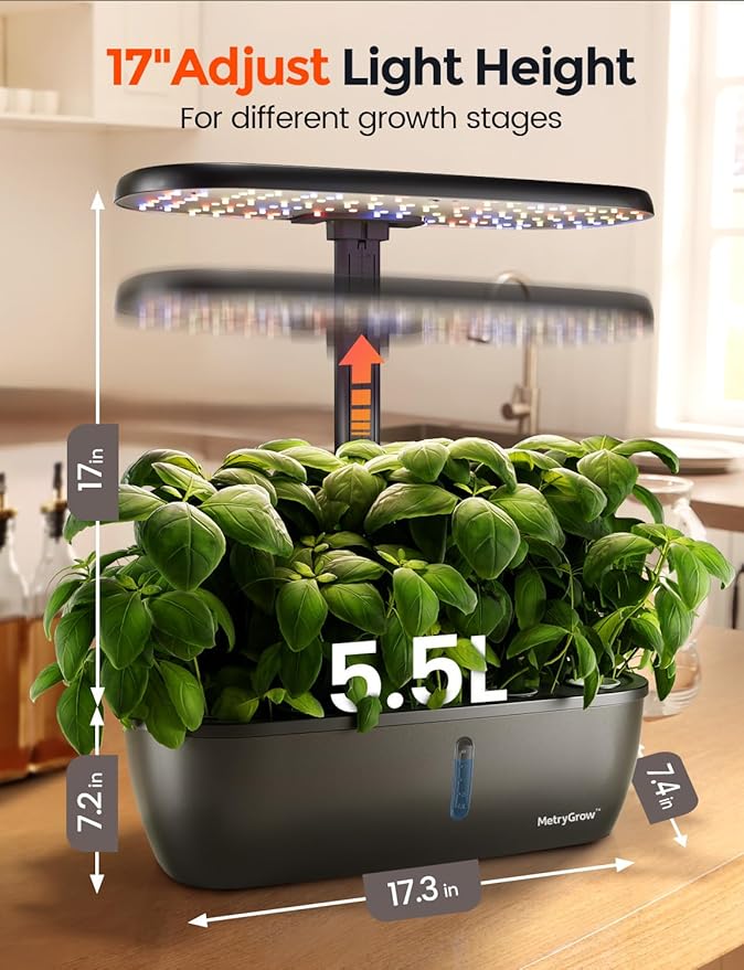 MG-15 Hydroponic Growing System Kits, Smart Indoor Garden with 24W Grow LED Light Full Spectrum, 15 Pods Herb Garden Planter Indoor Gardening for Gifts, Kitchen