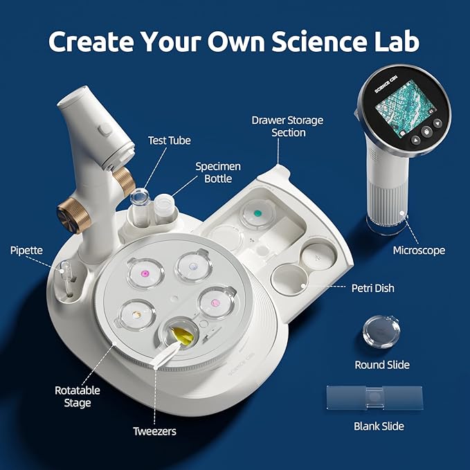Science Can Microscope for Kids, 2-in-1 Handheld Microscope with 2.5" HD Screen, Photo & Video Recording, STEM Toys Educational Science Kit for Kids Ages 8-14, 8GB SD Card Included