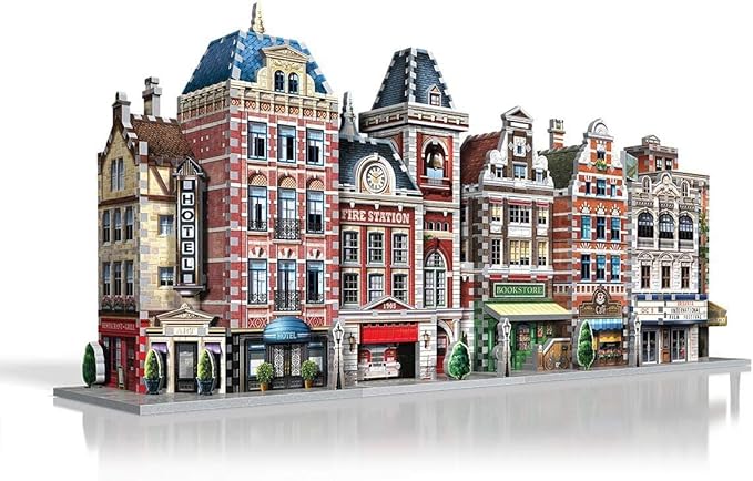 Wrebbit3D Fire Station 3D Puzzle | Urbania Collection | 285 Jigsaw Puzzle Pieces | Charming and Unique Streetscape of a Small Town