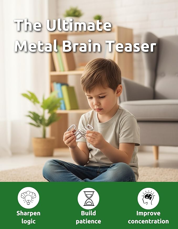 4-in-1 Classic Metal Puzzle Set by Sharp Brain Zone – Durable Brainteasers, Mechanical Logic Games, Brain Training Challenges, Travel Puzzles & Smart Gift