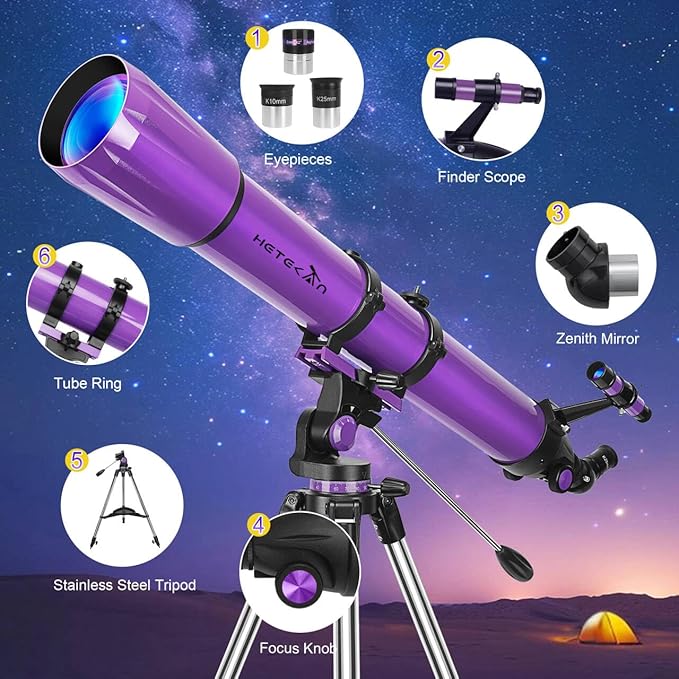 Telescope, Telescope for Adults High Powered, 90mm Aperture 1000mm Astronomical Refractor Telescopes for Beginners, Magnification 500X, with Three Eyepieces, Phone Adapter & Carrying Bag