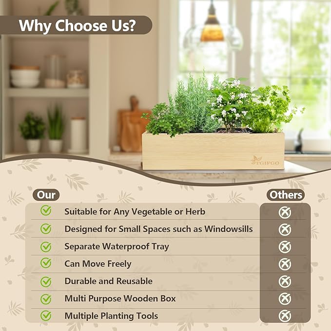 Herb Garden Planter Indoor Kit,Indoor Garden kit Come with Wooden Box &17 Planting Tools,Indoor & Outdoor Herb Planter for Kitchen Windowsill,Herb Plant Pot for Gardener,DIY Indoor Grow Kit Gifts