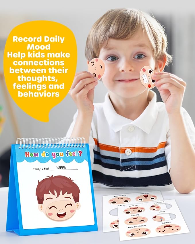 D-FantiX Feelings Flip Book for Kids, Emotions Chart Feelings Book Calm Down Corner Supplies, Autism Learning Materials ADHD Tools for Preschool Kindergarten Classroom
