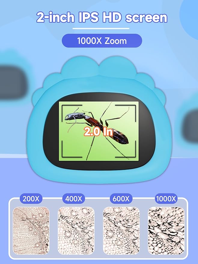 Microscope for Kids, 1000X Handheld Digital Miniscope with 2.0" Screen, Portable Pocket Microscope Education Toys Christmas Gifts for Age 3 4 5 6 7 8 9 10 Girls Boys