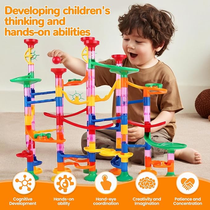 Marble Run for Kids - 133 PCS Construction Building Blocks Toys with Plastic Marbles, Maze Marble Track STEM Educational Toy, Birthday Gifts for Boys and Girls